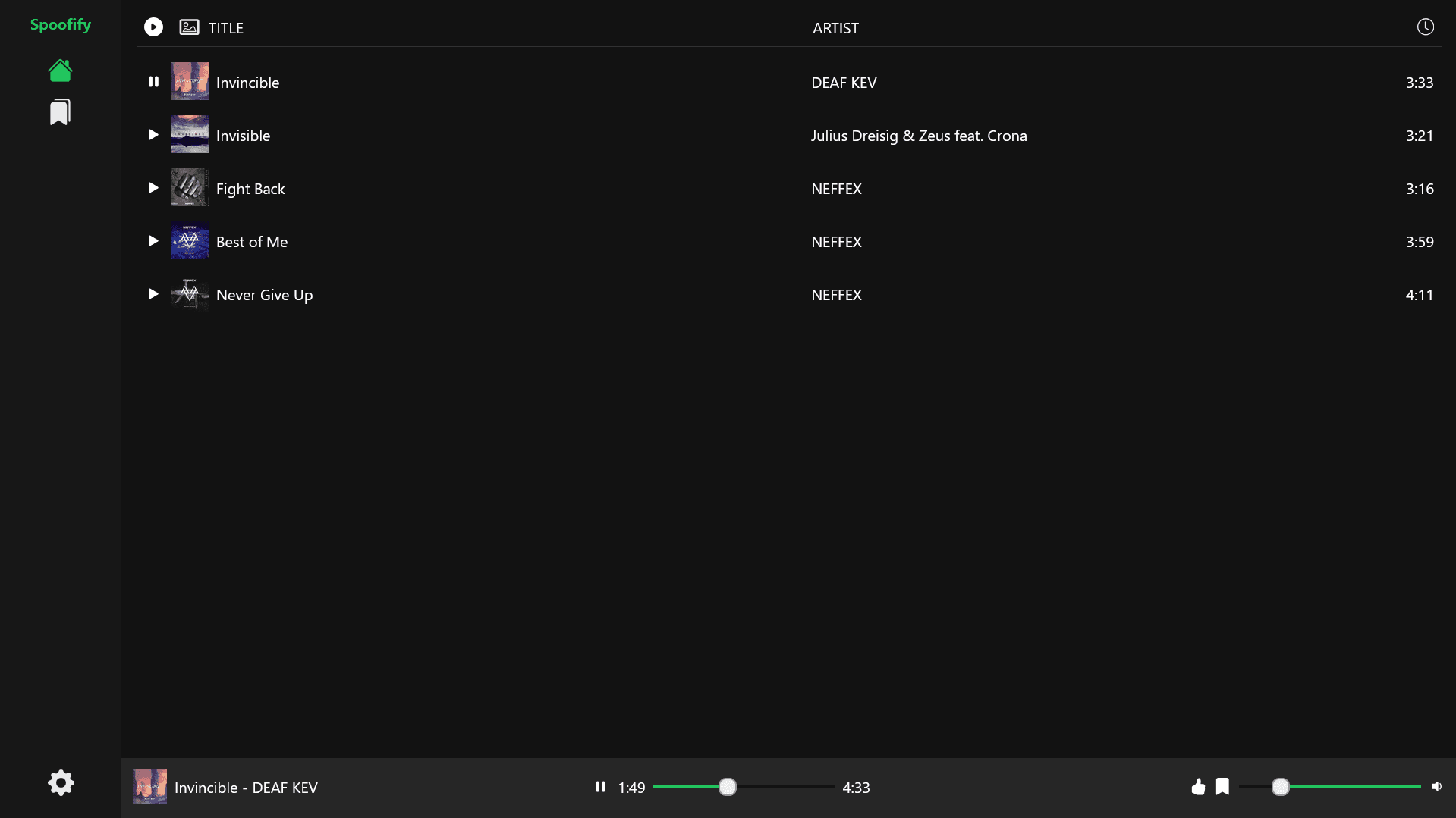 Spoofify project screenshot